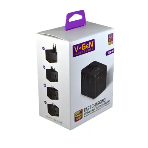 V-GeN VUA-02 Universal Travel Charger GaN 45W 6 Port with 4 tipe stop kontak